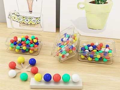 Colorful Decorative Ornament Set with Transparent Containers Tray and Small Balls 3d model