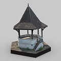 Traditional Wooden Pavilion Model With Pyramidal Roof Hexagonal Base And Stone Steps