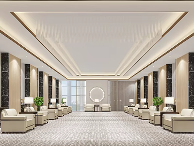 Modern Luxury Business Reception Desk Area With Comfortable Sofas And Elegant Interior Design 3d model