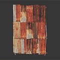 Minimalist Building Structure Featuring Red Striped Design Pink Striped Roof And Metal Supports