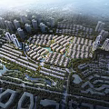 Well Planned Residential Buildings Aerial View With Greenery And Water Features