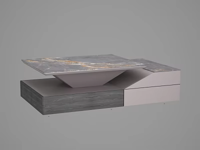 Modern Coffee Table With Marble Top And Layered Wooden White Base Design 3d model