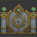 Ornate Archway Decoration with Golden Frame Diamond Gem Side Pillars and Spherical Green Gem Tops