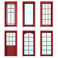 Red Casement Windows With Various Pane Designs For Home Interior 3d model