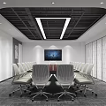 Modern Conference Room Interior Design With Long Table Office Chairs And Ceiling Lights 3d model