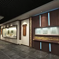 Traditional Chinese Exhibition Hall Interior With Wooden Decorations Display Cabinets And Lighting