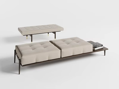Modern Beige Sofa Bench with Tufted Cushion and Metal Legs and Books on Top Design 3d model
