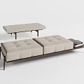 Modern Beige Sofa Bench with Tufted Cushion and Metal Legs and Books on Top Design