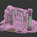 Mystical Stone Archway Scene With Green Neon Lights Moss And Pipes