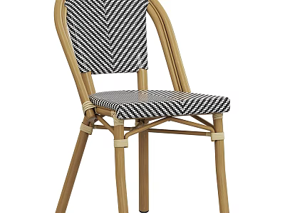 Light Wooden Frame Leisure Chair Featuring Woven Black and White Herringbone Seat and Backrest 3d model