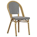 Light Wooden Frame Leisure Chair Featuring Woven Black and White Herringbone Seat and Backrest