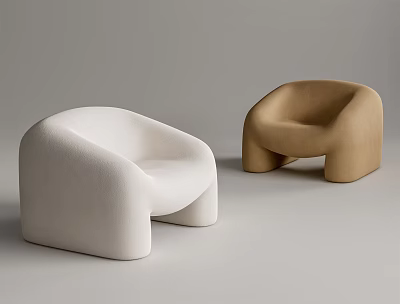 Modern Single Sofas White and Beige Round Shape Upholstered Living Room Design 3d model