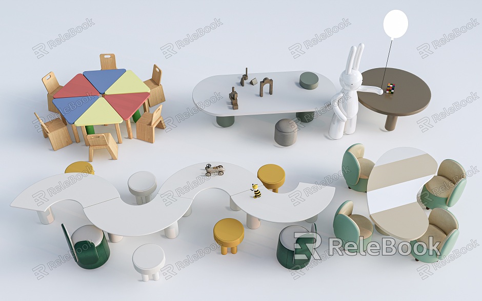 Modern Children's Table and Chair Children's Furniture Children's Handmade Table Cartoon Table and Chair model