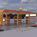China Petroleum Gas Station With Modern Design Yellow Red Canopy And Multiple Fuel Pumps