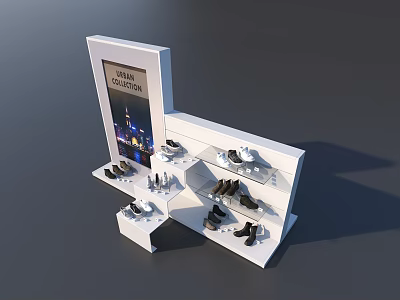 Children's Shoes On White Display Shelf With Multiple Layers And Black White Styles 3d model