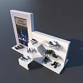 Children's Shoes On White Display Shelf With Multiple Layers And Black White Styles