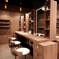 Organized Cloakroom Space Featuring Wooden Lockers Arched Mirrors And Hanging Clothes