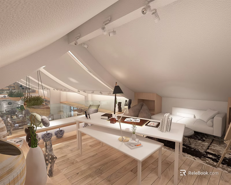 Loft Style Boutique Store With White Furniture Wooden Floors And Open Layout 3d model 
