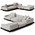 Modern Modular Sofa With Light Gray Fabric Cushions Dark Frame And Blanket 3d model