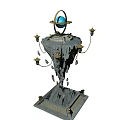 Cartoon Scene Fantasy Floating Rock Structure With Blue Sphere Golden Ring And Hanging Lanterns