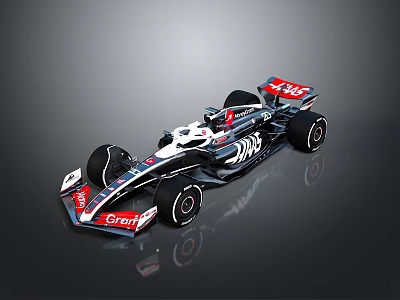 Modern F1 Race Car Design With Black Red White Aerodynamic Body And Haas Livery 3d model