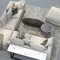 Light Beige L Shaped Sofa With Coffee Table Set Plush Throw And Decorative Pillows 3d model