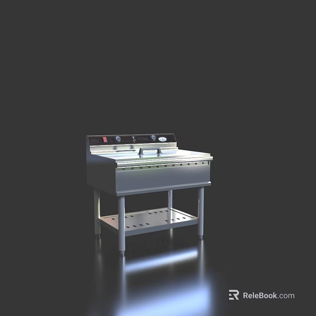 Stainless Steel Commercial Kitchen Appliance With Control Panel And Lower Shelf 3d model