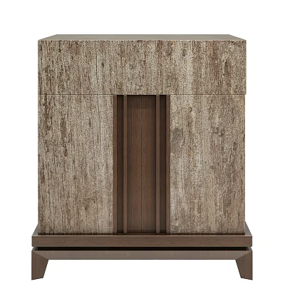 Wooden Nightstand With Natural Wood Texture Vertical Groove Design And Sleek Base 3d model
