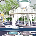 Elevated View of Children's Play Area with Circular Paths Trees and Play Structures 3d model