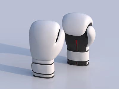 Pair Of White Boxing Gloves Sports Equipment With Black Straps For Training 3d model