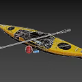 Yellow Kayak With Paddle And Red Buoy For Water Sports Activity
