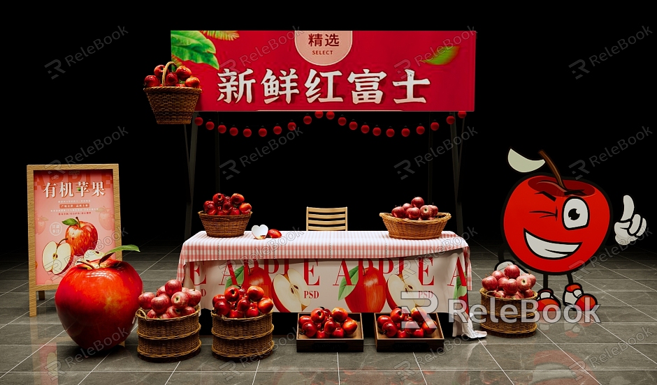 Modern Red Apple Fruit Commercial Beauty Chen Red Apple Stall Net Red Commercial Street Exhibition Rack Net Red Market Stall model