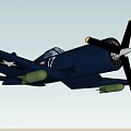 Dark Blue Fighter Jet With Propeller Star Insignia And Attached Bombs 3d model