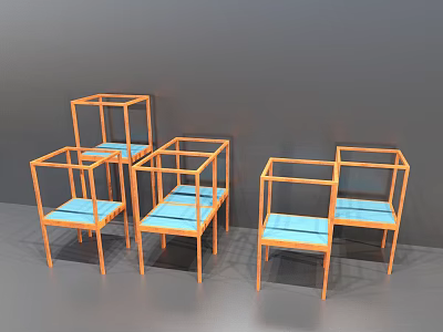 Multiple Modern Orange Frame Display Shelves With Blue Platforms For Retail Stores 3d model