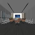 Modern Conference Room Interior With Long Meeting Table Comfortable Chairs Large Screen And Lighting