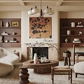Elegant Living Room Interior Design With Fireplace Sofa Coffee Table Floor Lamp And Decorative Painting