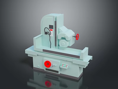 Industrial Grinding Machine Tool With Light Green Body Red Knob And Control Panel 3d model