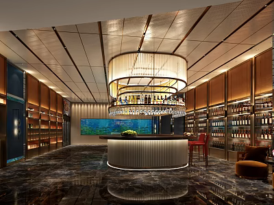 Elegant Luxury Wine and Liquor Store Interior With Chandelier Wine Racks And Bar Counter 3d model