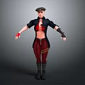3D Female Character Wearing Beret Black Coat Red Crop Top Plaid Pants Black Boots Gloves