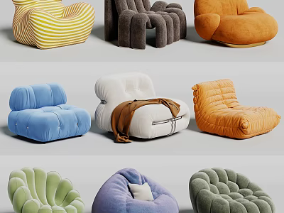 Stylish Lazy Sofa Collection with Various Colors and Soft Shapes for Home Living Room 3d model