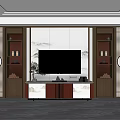 Modern TV Background Wall With Symmetrical Decorative Cabinets Marble Countertop TV Stand and Decorative Ornaments