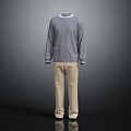 Gray Long Sleeve Crewneck Sweater with Beige Straight Leg Trousers Casual Outfit