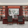 Modern Office Interior With Mahogany Desk Office Chair Black Leather Sofas Windows And City View