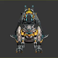 Colorful Mechanical Dinosaur Creature With Yellow Gray Armor Wings And Glowing Blue Accents
