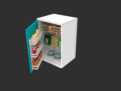 White Kitchen Cabinet With Green Door For Food Storage And Dishes Organization 3d model