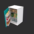 White Kitchen Cabinet With Green Door For Food Storage And Dishes Organization
