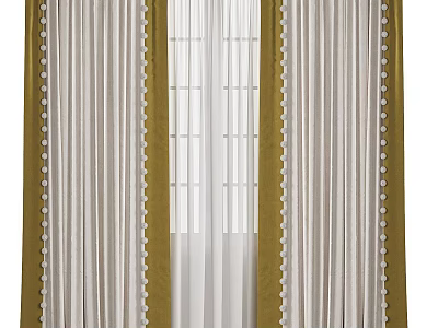 Green And White Curtains With Scalloped Edges And Sheer Fabric For Home Decor 3d model