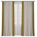 Green And White Curtains With Scalloped Edges And Sheer Fabric For Home Decor