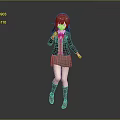 Anime Style Game Movie Character Brown Hair School Uniform Red Bow Plaid Skirt Standing Pose