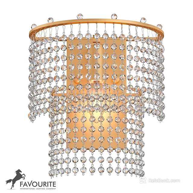 Elegant Crystal Wall Sconce With Gold Frame And Hanging Beads For Interior Decor 3d model 